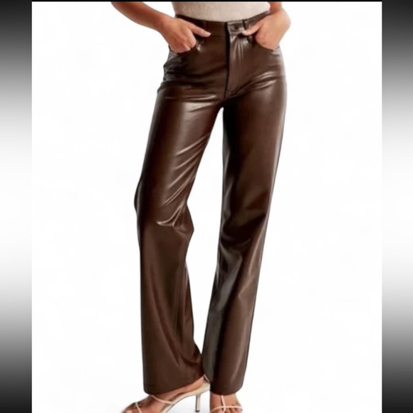 Abercrombie & Fitch Denim - Abercrombie & Fitch Brown Vegan Leather 90's Straight Ultra High Rise 29/8